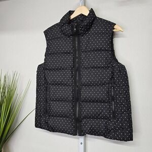 Laura Scott Womens Black Polka Dot Puffer Vest Quilted Full‎ Zip Size Large